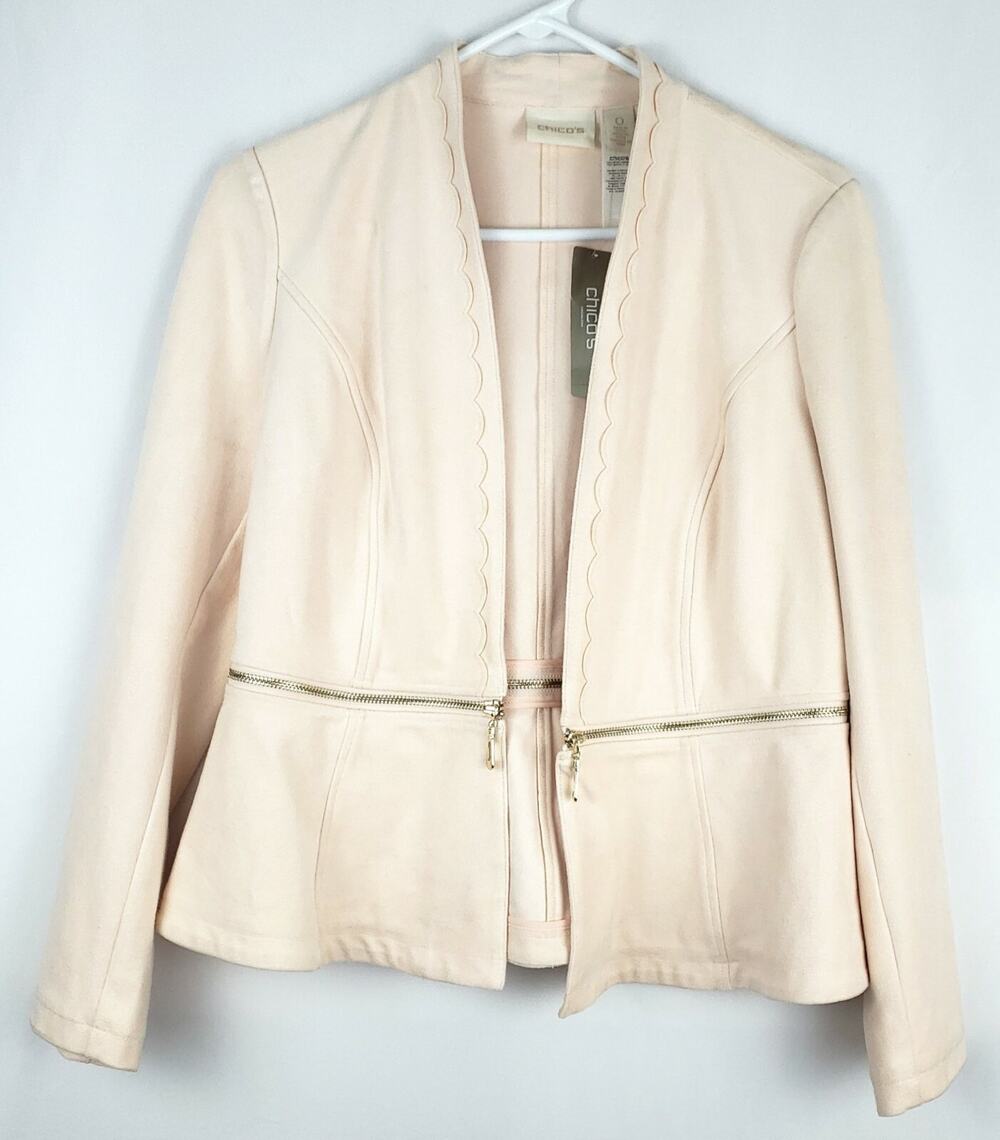 Chico's Peplum Jacket Womens 0 Clam Shell Faux Suede Long Sleeve Leather Ladies
